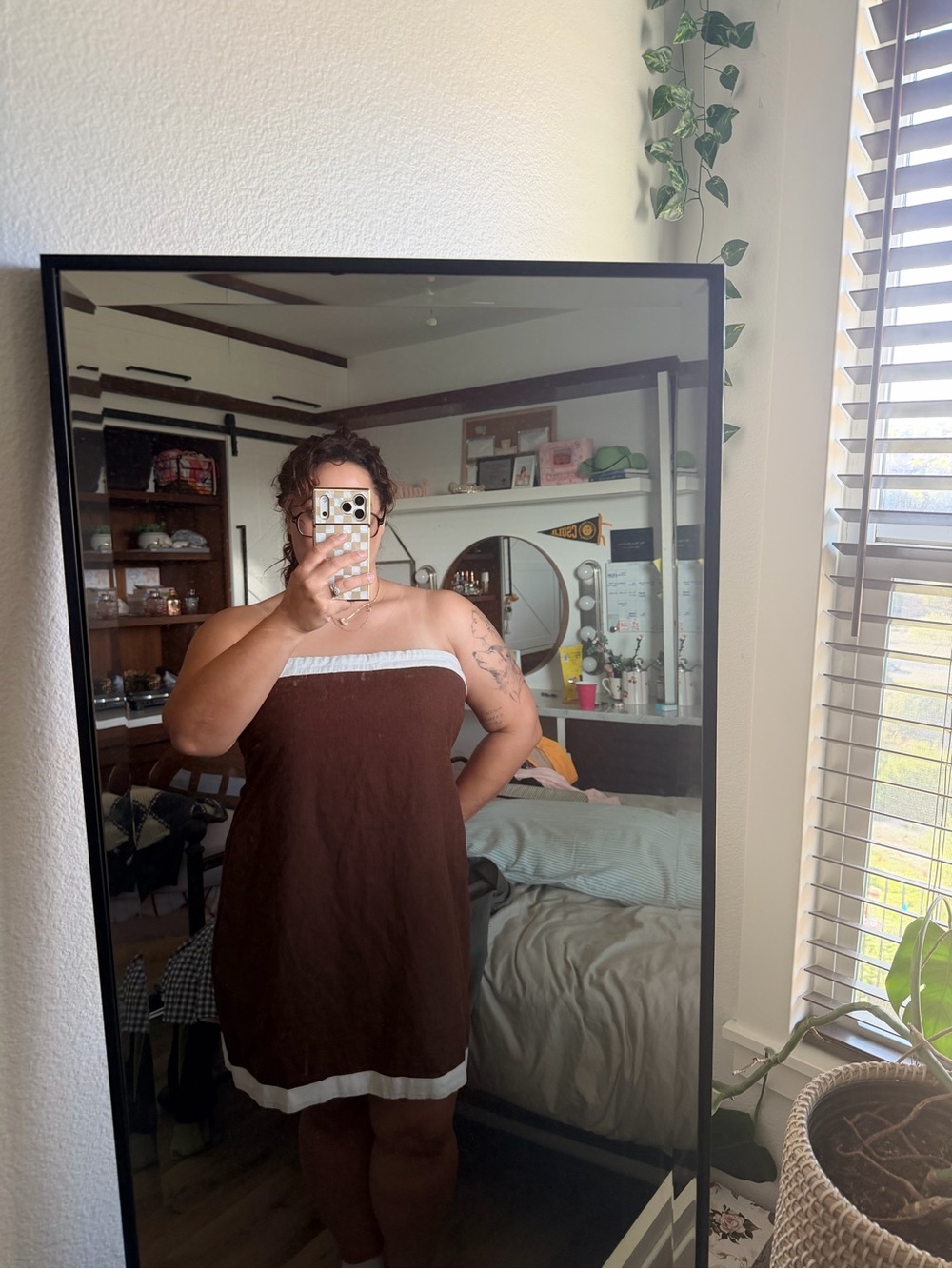 A29 Classic Brown Linen strapless mini dress- Women's Casual A-Line
